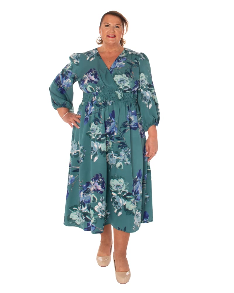 Plus size model wearing Heather V-Neck Maxi Dress by Maison Tara | Dia&Co | dia_product_style_image_id:181747
